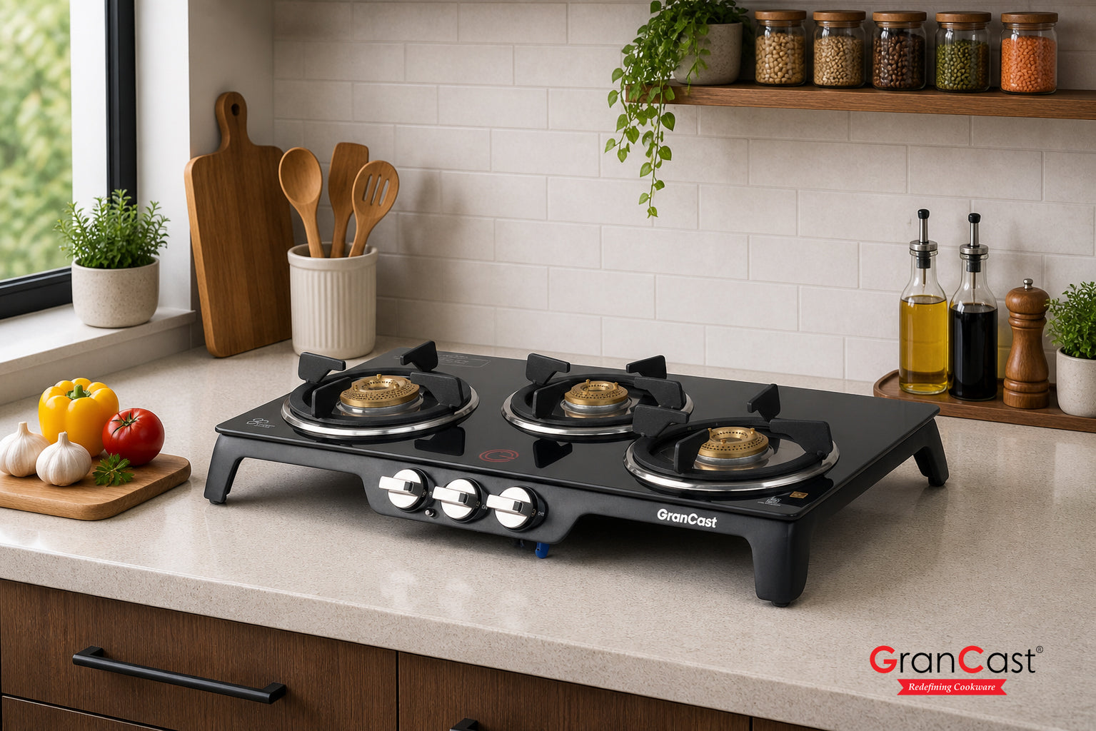 3B TOUGHNED GLASS TOP CAST IRON GAS STOVE