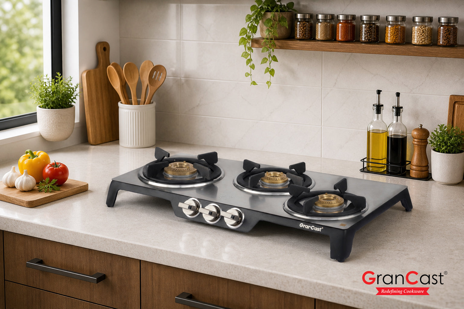3B STAINLESS STEEL TOP CAST IRON GAS STOVE