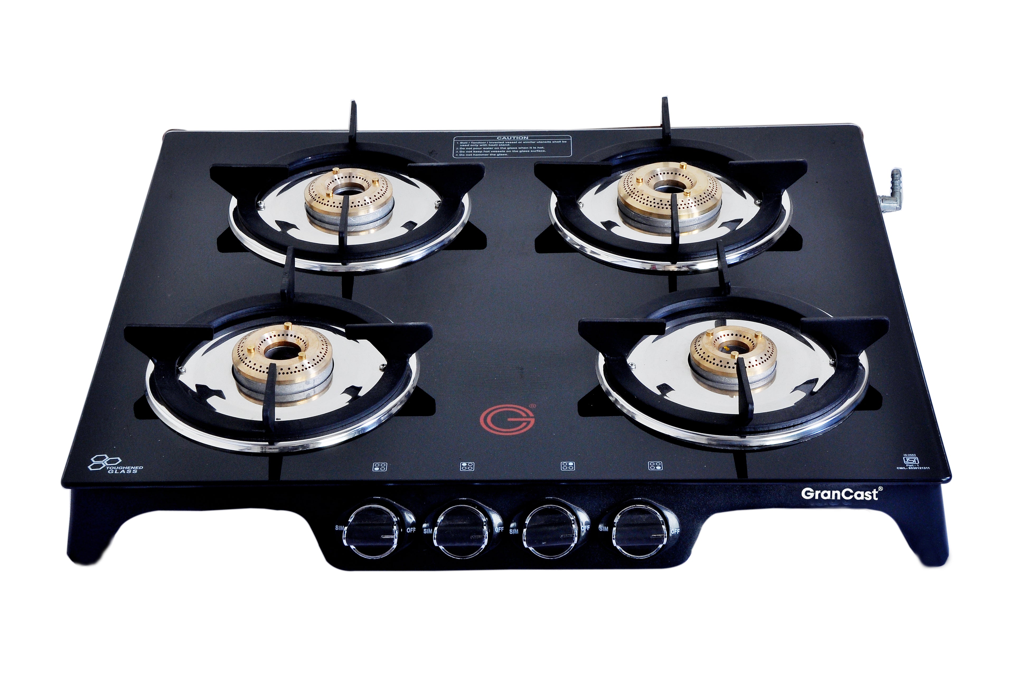 4B SQUARE TOUGHNED GLASS TOP CAST IRON GAS STOVE
