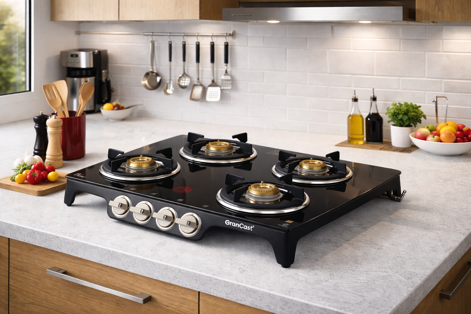 4B SQUARE TOUGHNED GLASS TOP CAST IRON GAS STOVE