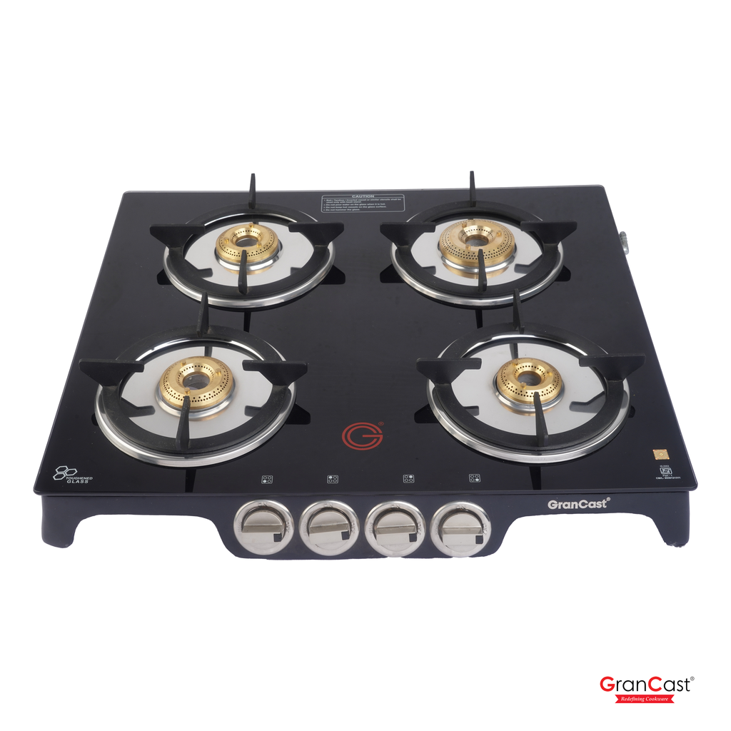4B SQUARE TOUGHNED GLASS TOP CAST IRON GAS STOVE
