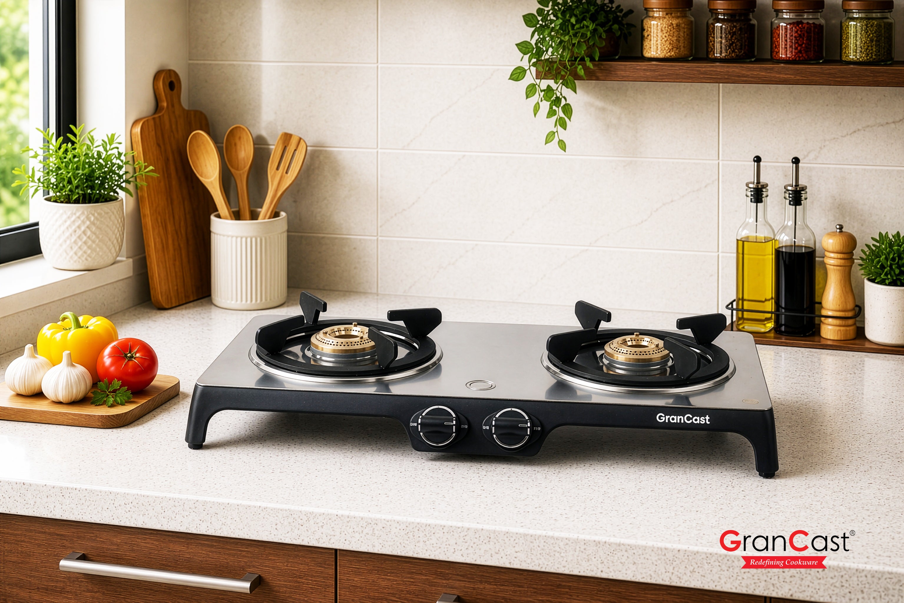2B STAINLESS STEEL TOP CAST IRON GAS STOVE