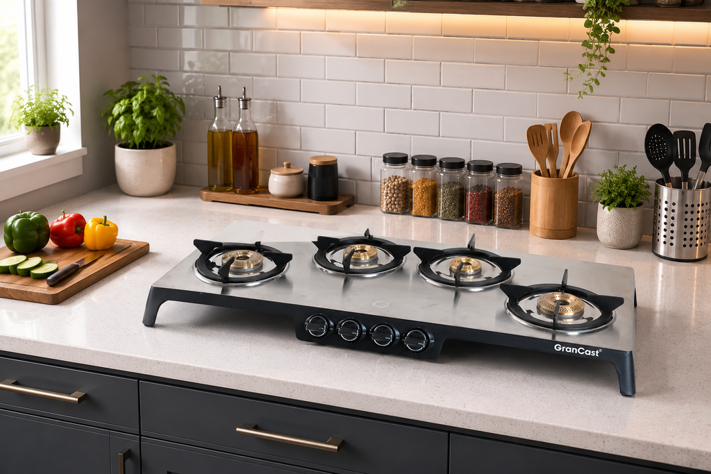 4B RECTANGLE STAINLESS STEEL TOP CAST IRON GAS STOVE